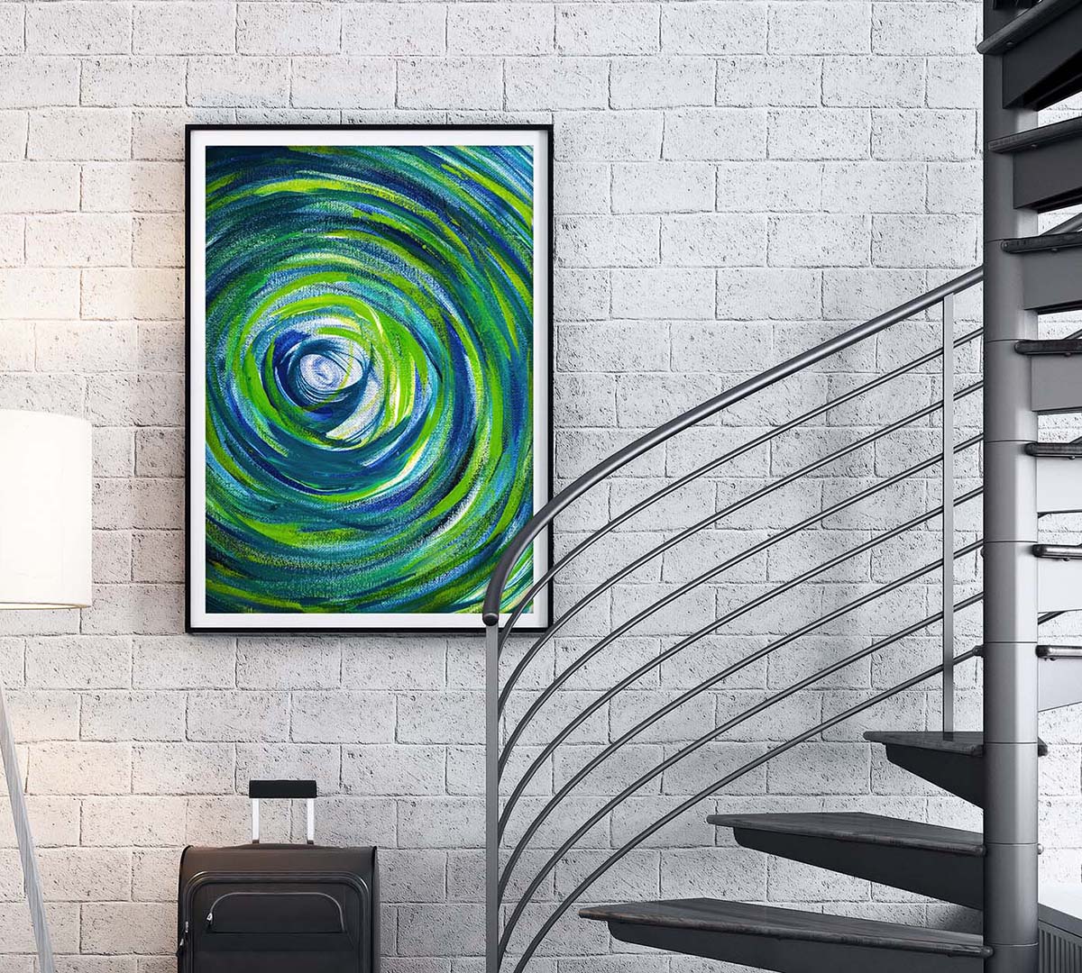 Algae Tunnel art by Doug LaRue on a white brick wall