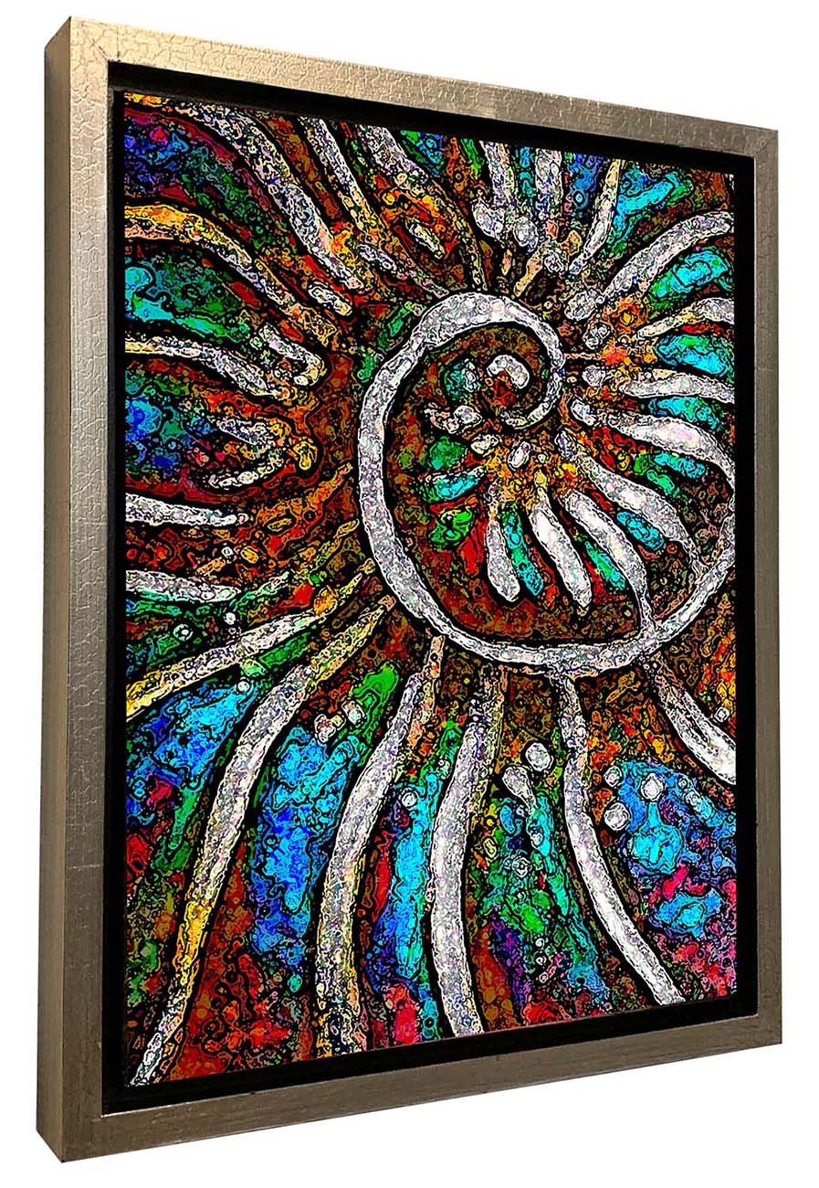Ammonite Core abstract art by Doug LaRue in a gold distressed floater frame