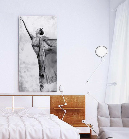 Ballerina pencil drawing by Doug LaRue on a bed room wall