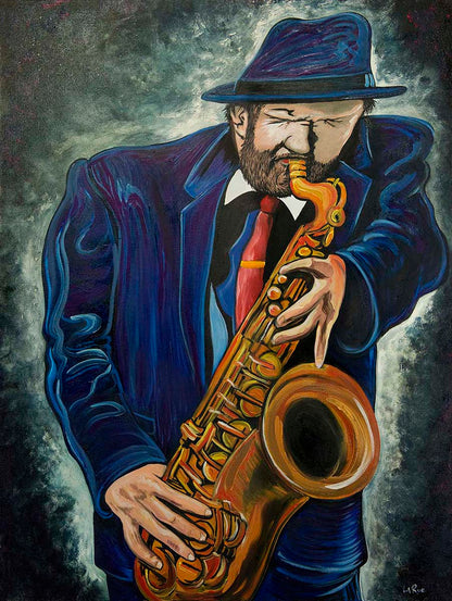 Blue Sax original oil painting on canvas by Doug LaRue