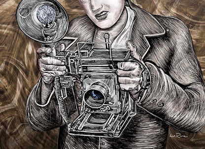 Camera King mixed media ink by Doug LaRue