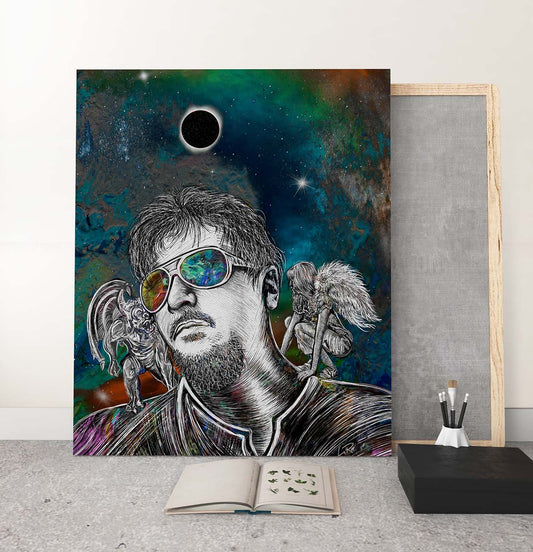 Galactic Whispers - self portrait of artist Doug LaRue large print leaning against wall