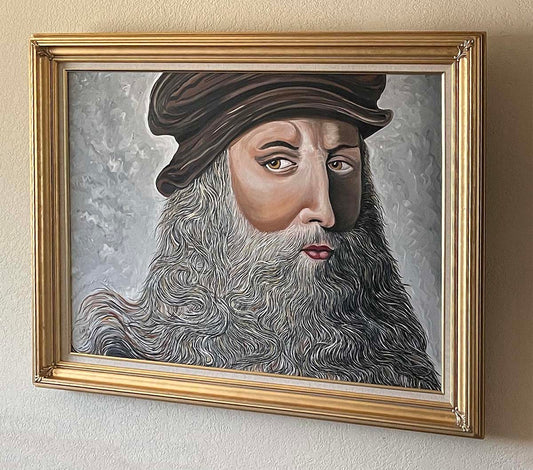 Leonardo Da Vinci portrait oil painting by Doug LaRue in a beautiful gold frame