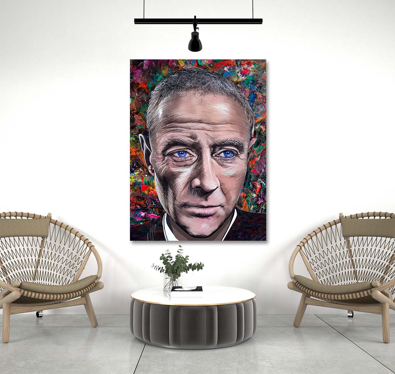 Oppenheimer's Eyes mixed media by Doug LaRue large print on wall