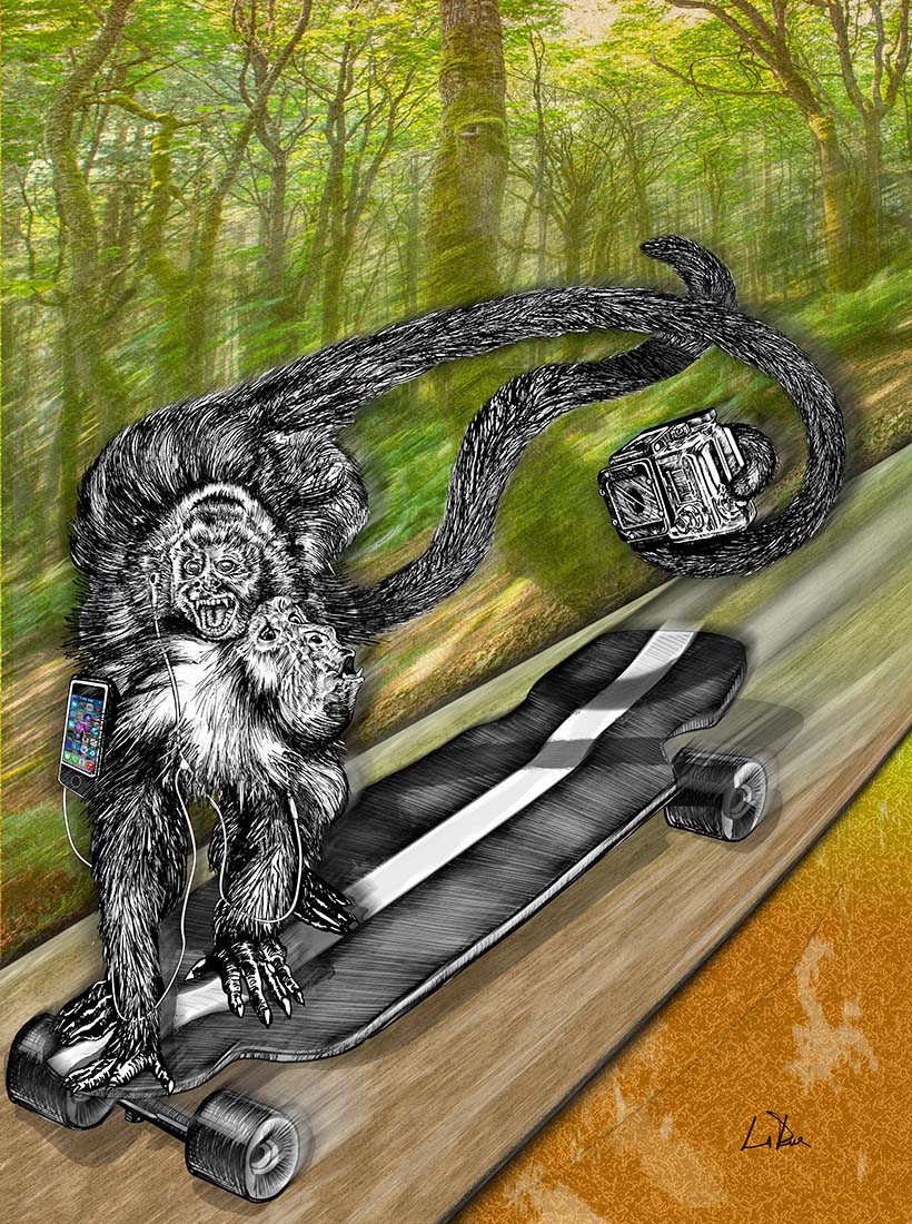 Simian Skate Selfie art by Doug LaRue