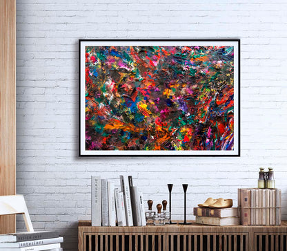 Vid19-57 Sirius Landscape abstract framed art on a white brick wall by Doug LaRue