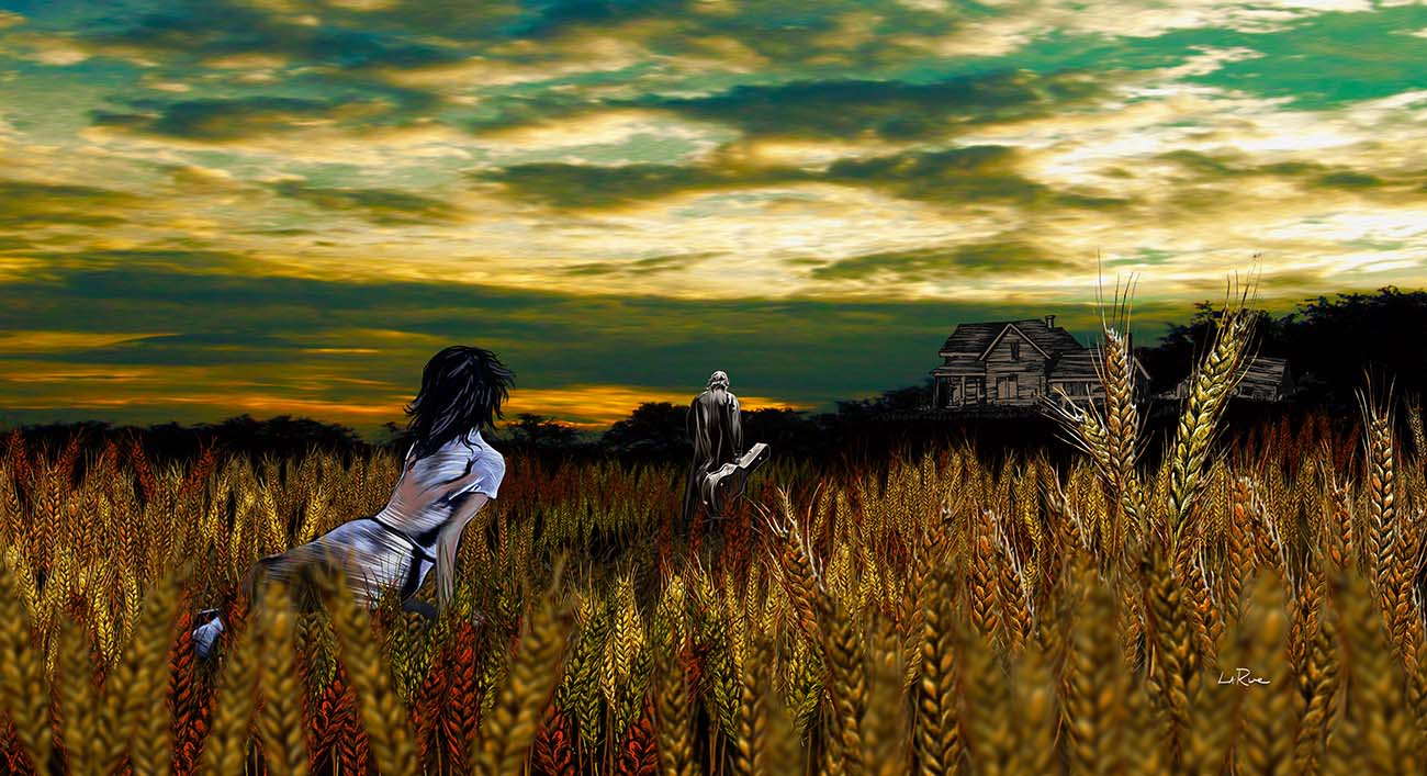 Wheat Field Farmhouse mixed media artwork by Doug LaRue